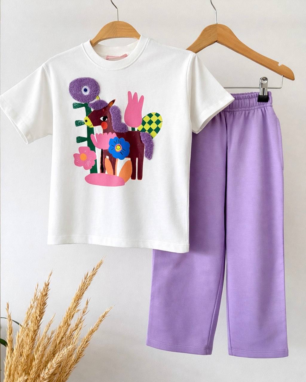 LİLA NAKIŞLI KISA KOLLA TAKIM