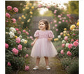 tüllü rose pembe elbise