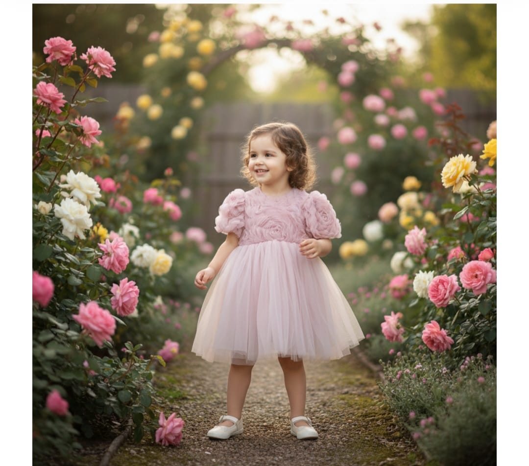 tüllü rose pembe elbise