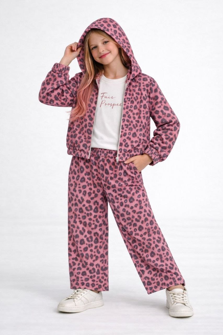 PEMBE KAPÜŞONLU LEOPARLI TAKIM