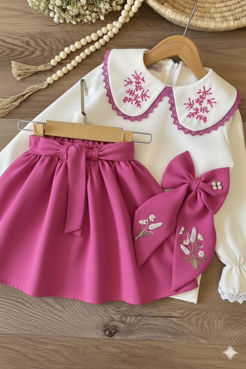 PEMBE NAKIŞ İŞLEMELİ TAKIM