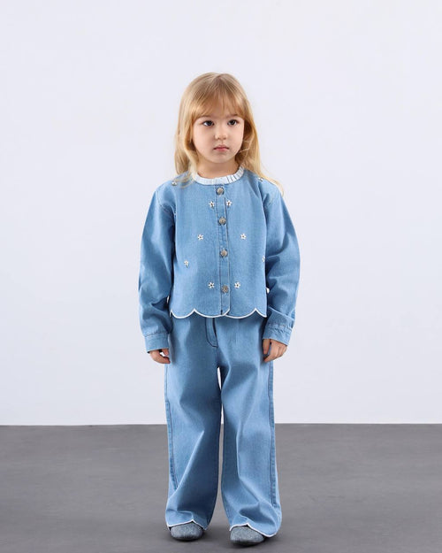 ÇİÇEK DETAYLI KOT TAKIM