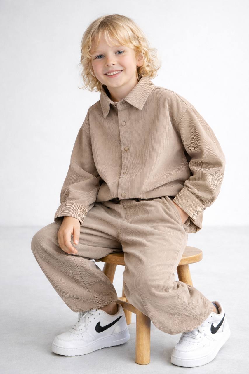 Kahve fitilli kadife takım