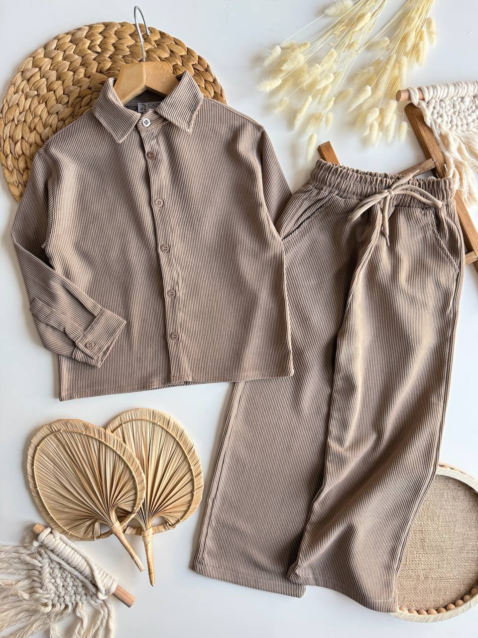 Kahve fitilli kadife takım