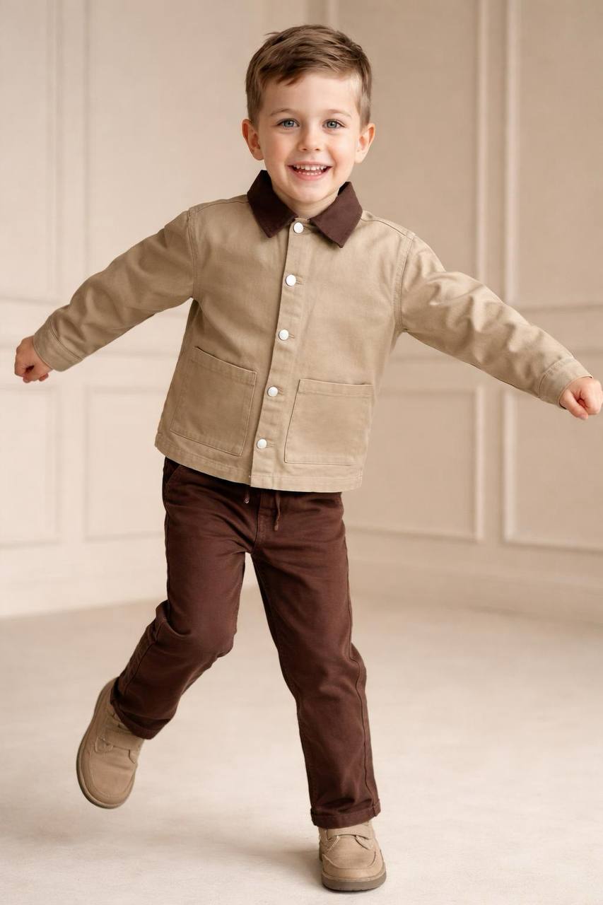 Ceketli kahve keten takım