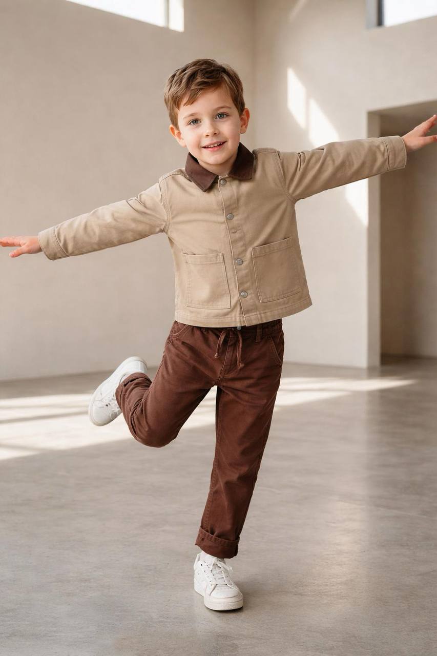 Ceketli kahve keten takım