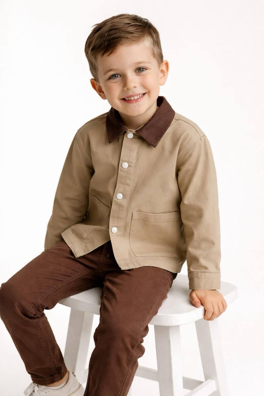 Ceketli kahve keten takım